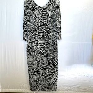 Eci New York Maxi black, and white dress. Size large. New with tags Sheer Sleeve